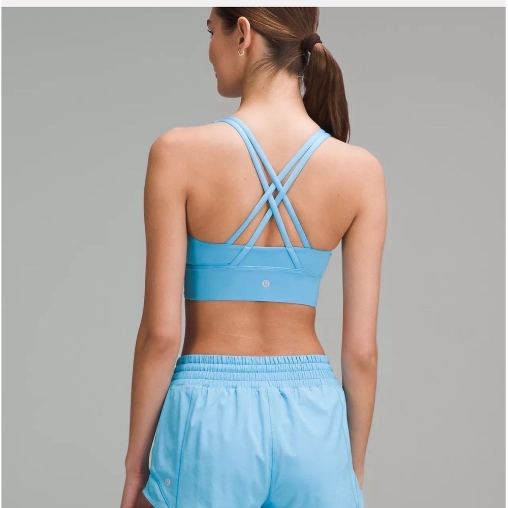 Lululemon Energy Longline Bra‎ Womens 10 Cyan Blue Good Strappy Medium Support